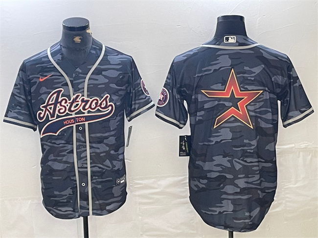 Men's Houston Astros Gray Camo Team Big Logo With Patch Cool Base Stitched Baseball Jersey